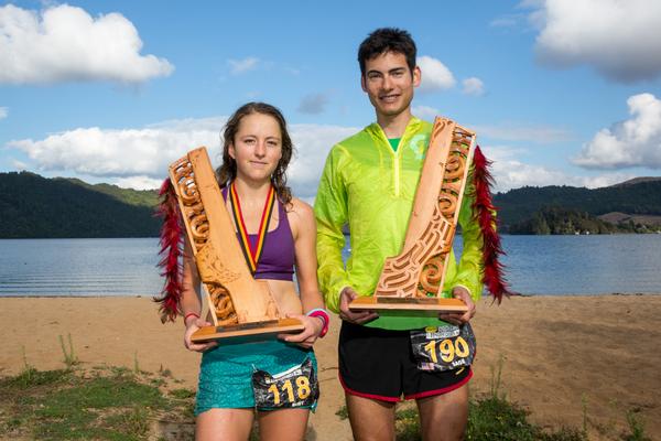 Sage Canaday (USA) and Ruby Muir (New Zealand) winners of the 2013 Vibram Tarawera Ultramarathon